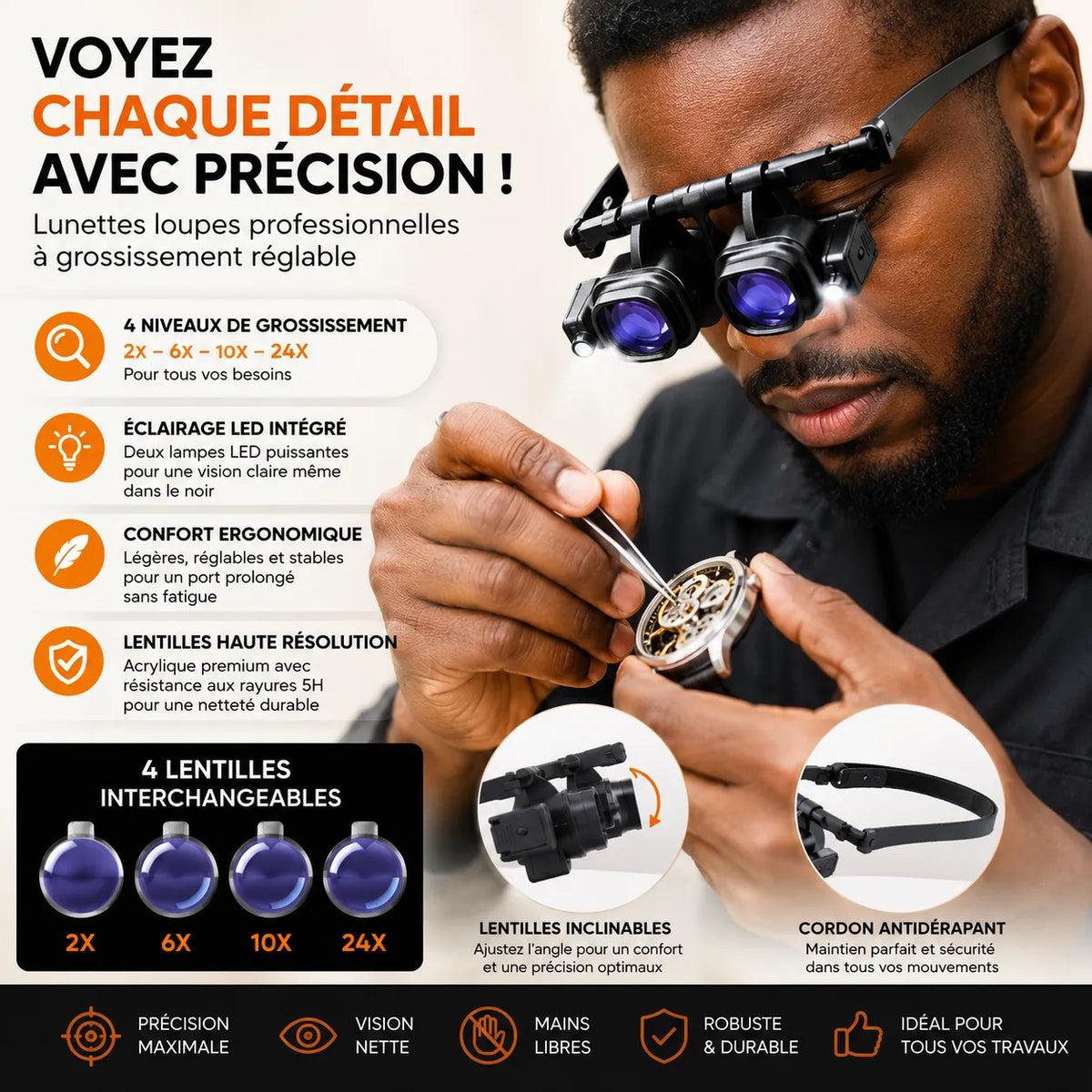 Loupe Frontale Professionnelle avec Éclairage LED Haute Précision