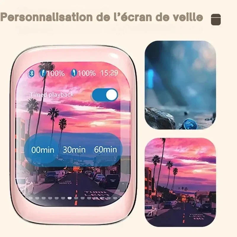 Écouteurs Bluetooth Intelligents Avec Boîtier À Écran HD – Son Clair, Commandes Tactiles & Minuteur Intégré