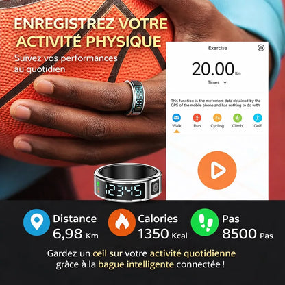 Smart Ring Premium – Fréquence Cardiaque, Sommeil & Contrôle Mobile