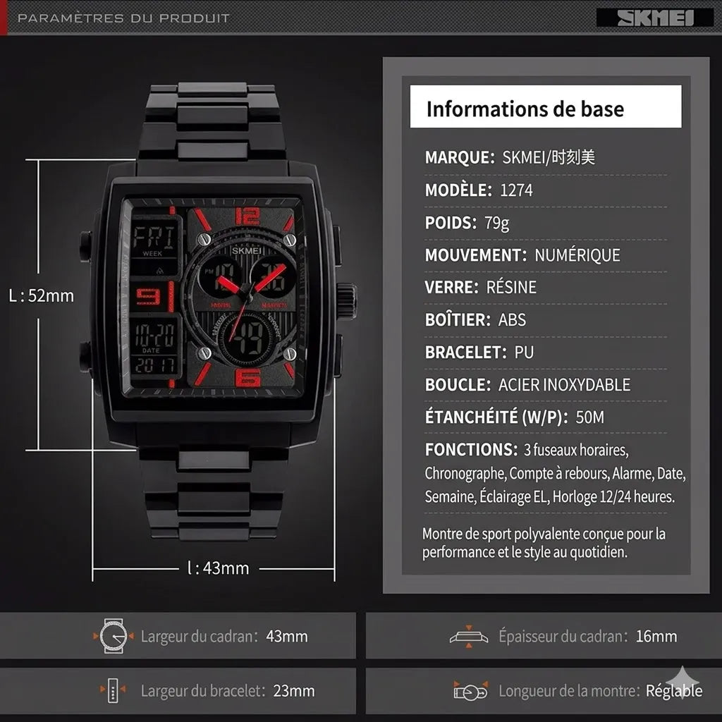 Montre Numérique Élégante au Design Moderne