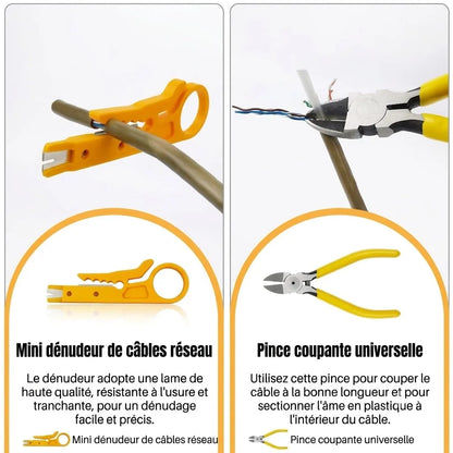 Kit Professionnel Pince à Sertir RJ45 | Sertissage, Coupe, Dénudage & Testeur de Câbles