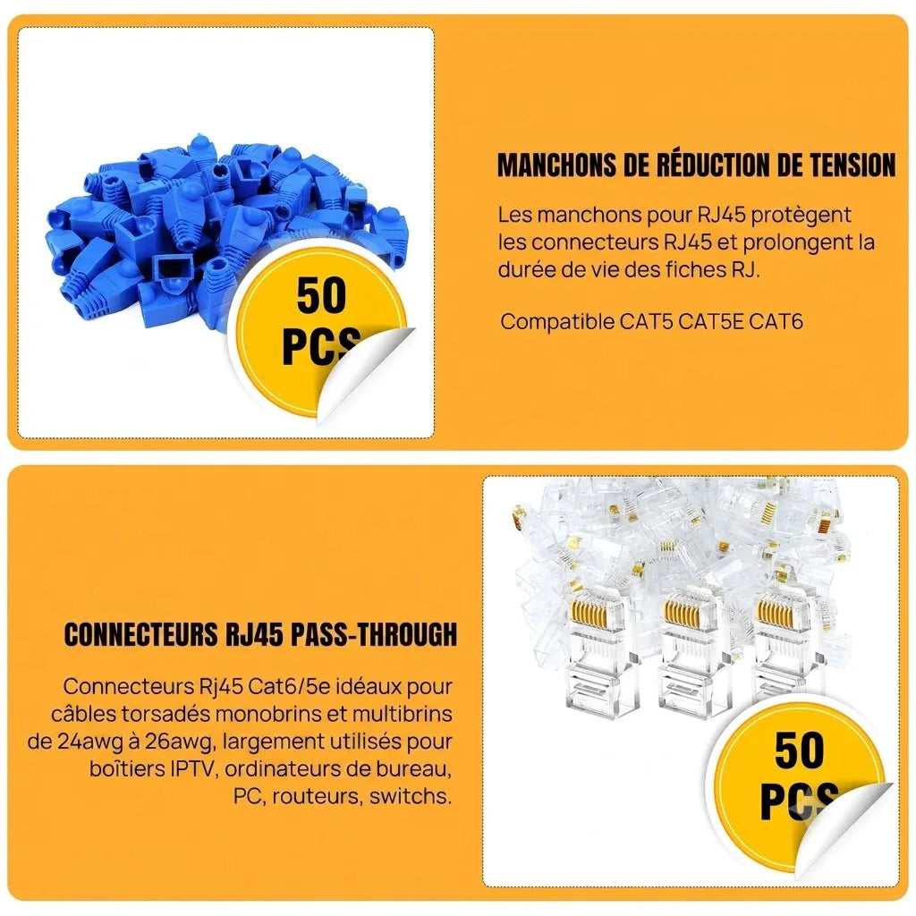 Kit Professionnel Pince à Sertir RJ45 | Sertissage, Coupe, Dénudage & Testeur de Câbles