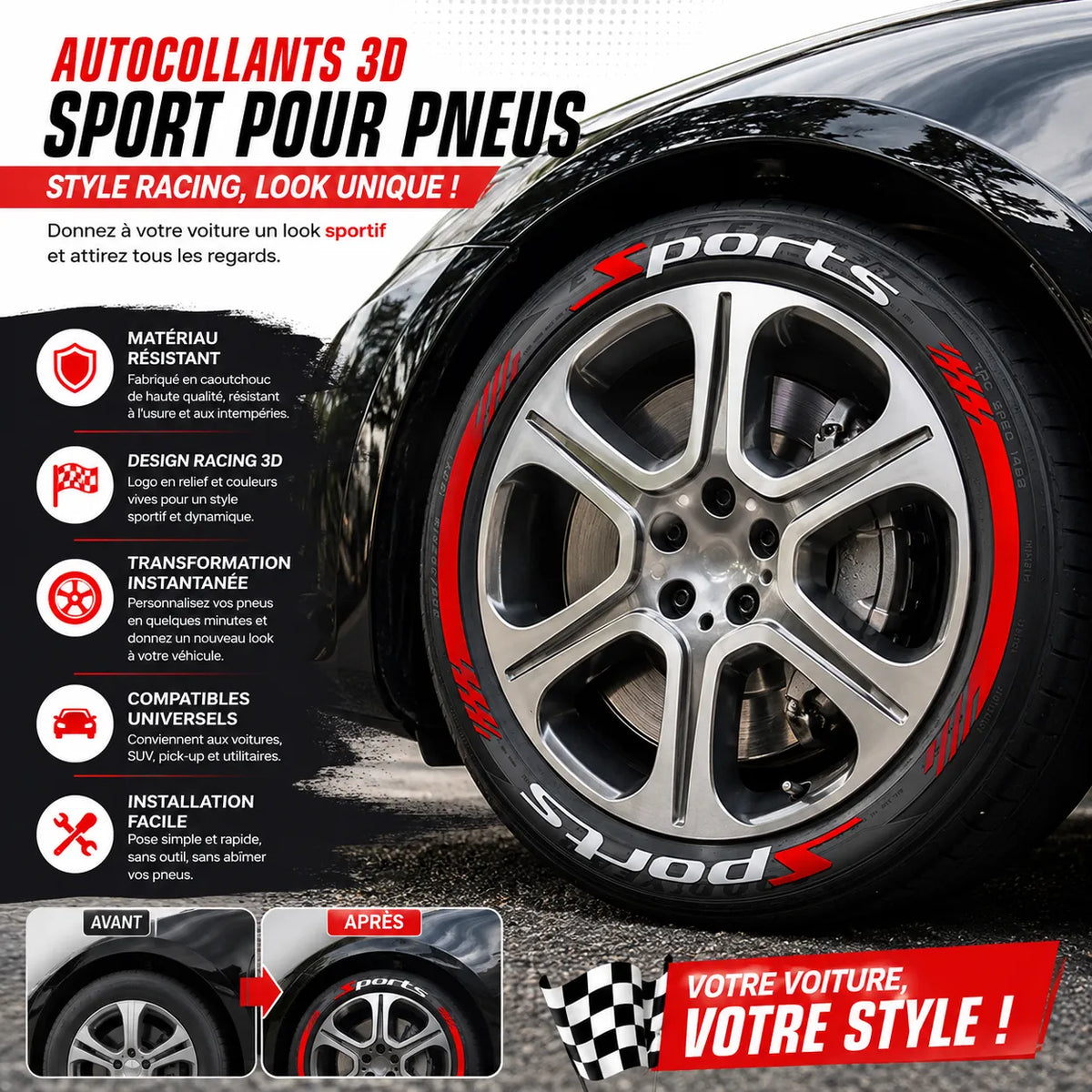 Autocollants de Pneus Effet 3D – Style Performance