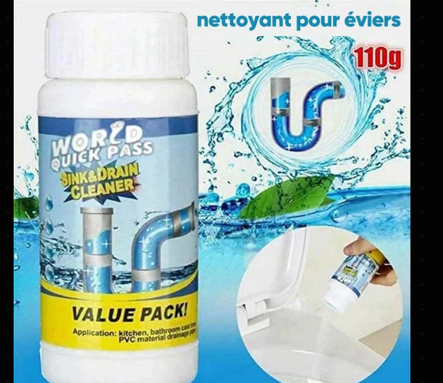 Déboucheur Nettoyant Puissant pour Éviers et Canalisations