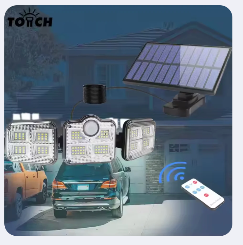 Éclairage Extérieur Solaire À 3 Têtes Orientables – 122 LED Ultra Puissantes, Étanche, 3 Modess