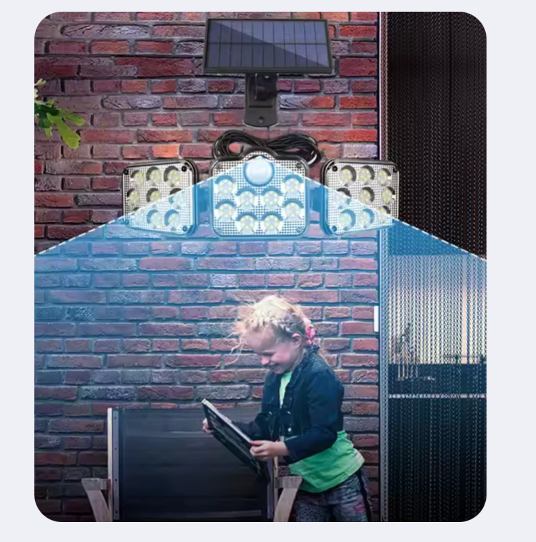 Éclairage Extérieur Solaire À 3 Têtes Orientables – 122 LED Ultra Puissantes, Étanche, 3 Modess
