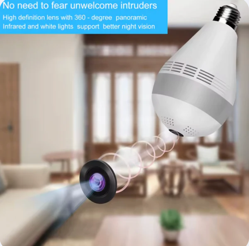 Caméra WiFi Lampe 360° Full HD Avec Vision Nocturne – Surveillance Discrète, Panoramique & Connectée