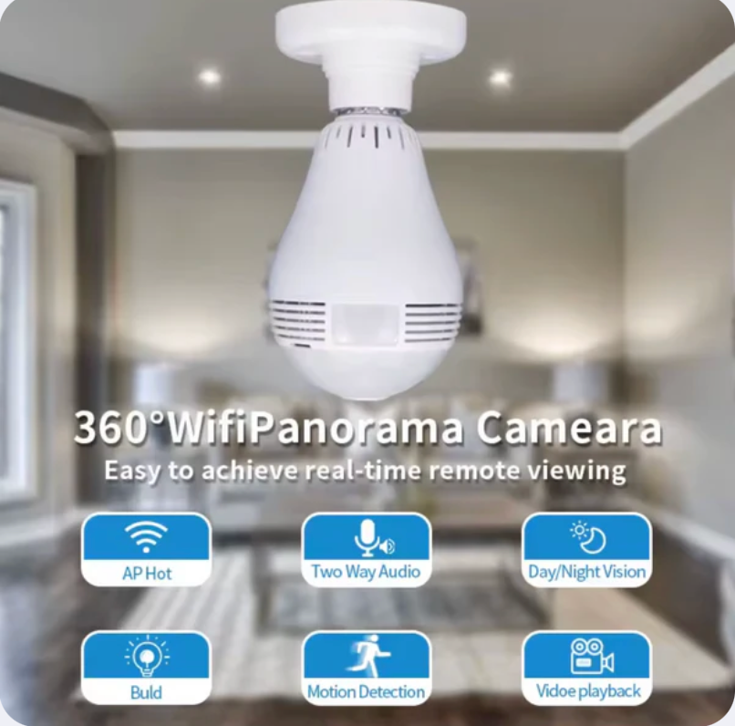 Caméra WiFi Lampe 360° Full HD Avec Vision Nocturne – Surveillance Discrète, Panoramique & Connectée