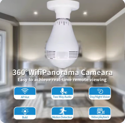 Caméra WiFi Lampe 360° Full HD Avec Vision Nocturne – Surveillance Discrète, Panoramique & Connectée
