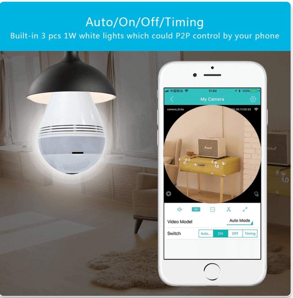 Caméra WiFi Lampe 360° Full HD Avec Vision Nocturne – Surveillance Discrète, Panoramique & Connectée
