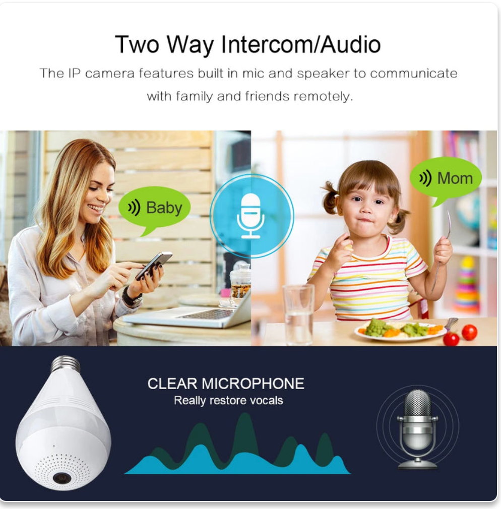 Caméra WiFi Lampe 360° Full HD Avec Vision Nocturne – Surveillance Discrète, Panoramique & Connectée