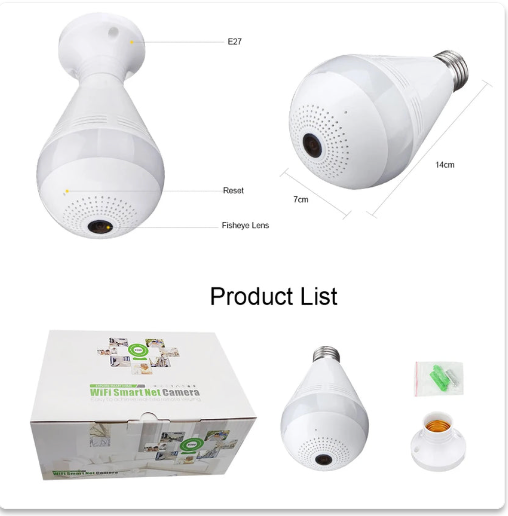 Caméra WiFi Lampe 360° Full HD Avec Vision Nocturne – Surveillance Discrète, Panoramique & Connectée