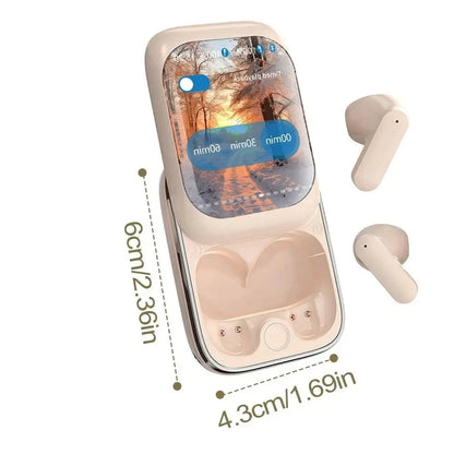 Écouteurs Bluetooth Intelligents Avec Boîtier À Écran HD – Son Clair, Commandes Tactiles & Minuteur Intégré